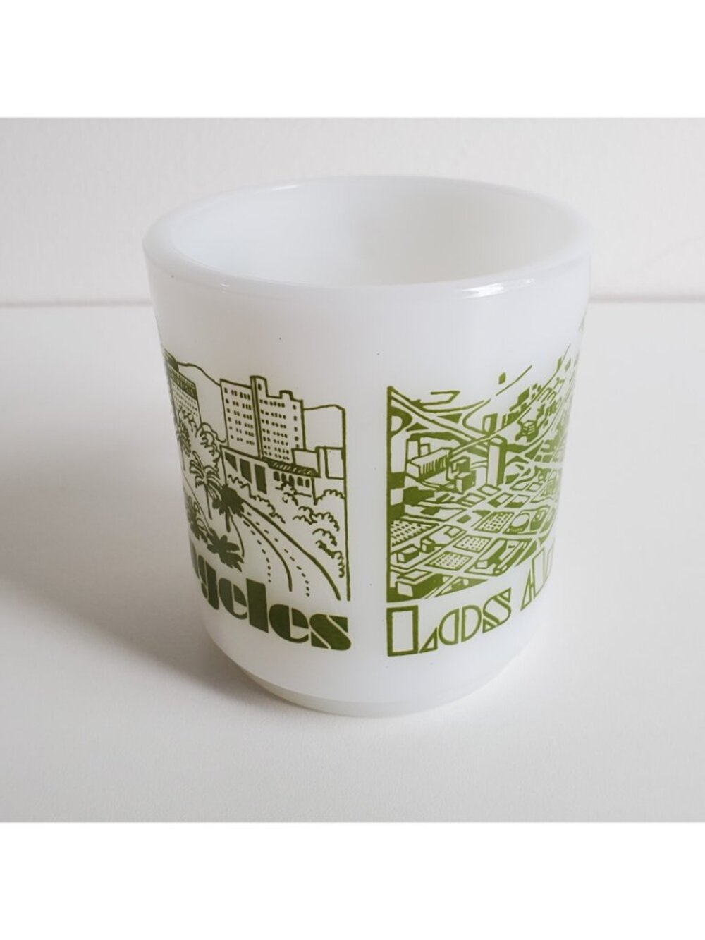 Los Angeles California Milk Glass Mug Skyline Map USA Buildings Vintage - Picture 5 of 7